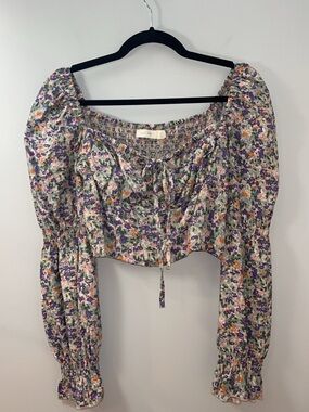 Smocked Floral Crop Top in Lavender and Green